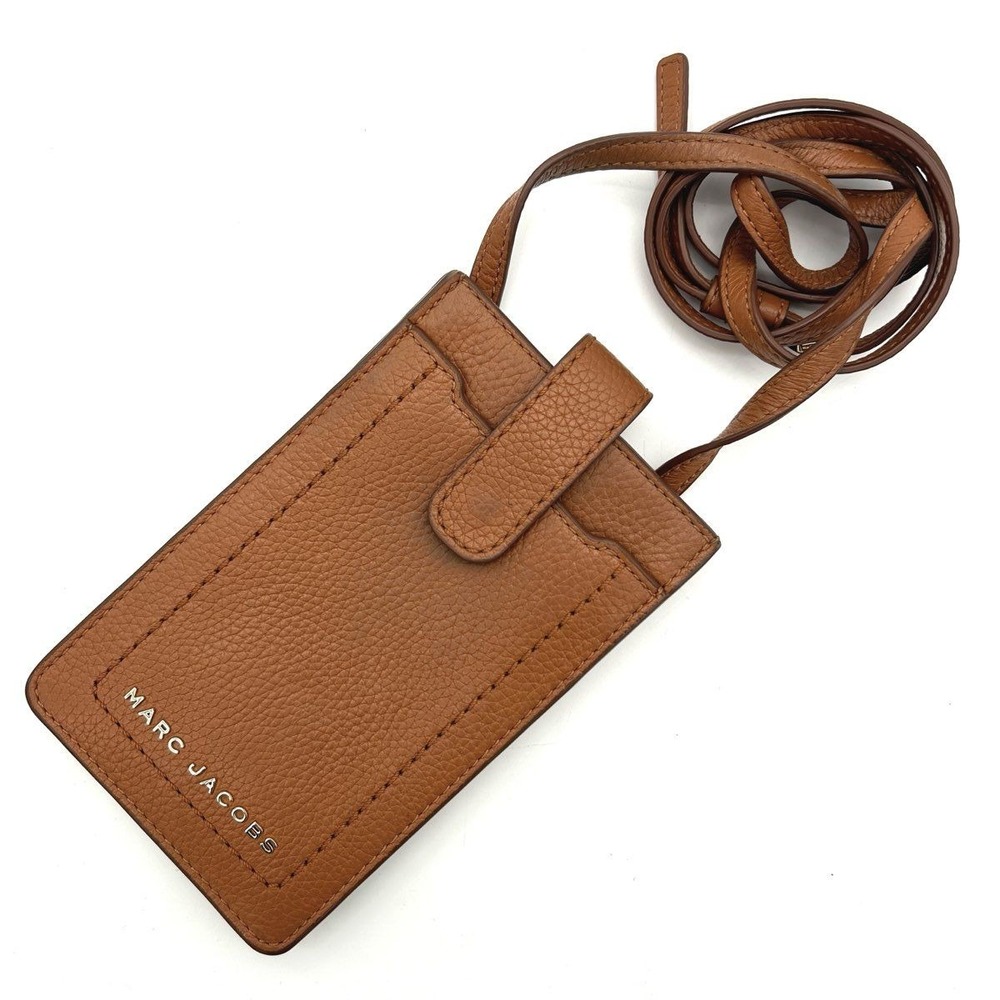 Marc Jacobs Saddle Brown Pebbled Leather Crossbody Phone Wallet Case Bag COA